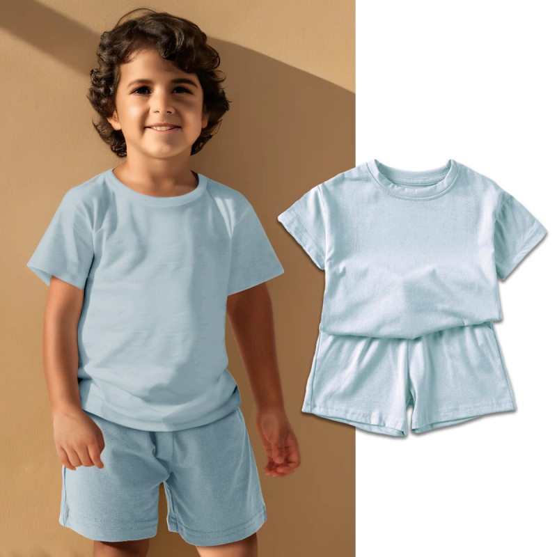 2025 Explosions Καλοκαίρι Μικρό και Μεσαίο Κοστούμι για Αγόρια Κοστούμι για Κορίτσια Παιδικό Βαμβακερό Σορτς με Κοντά Μανίκια Μονόχρωμο Casual All-match