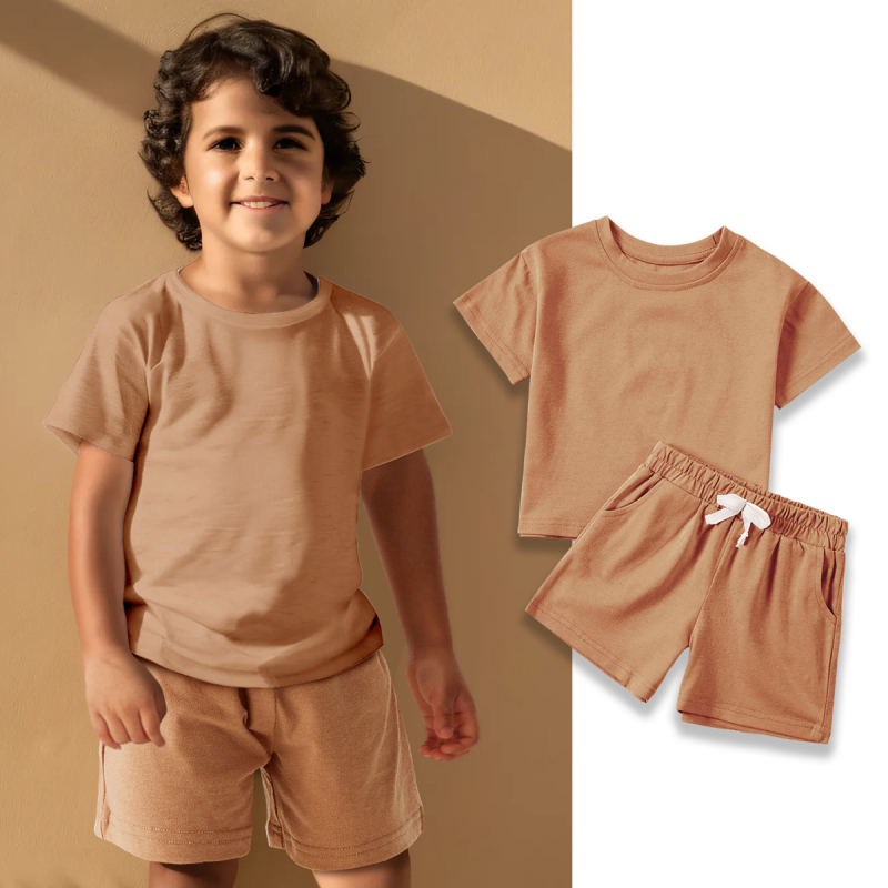 2025 Explosions Καλοκαίρι Μικρό και Μεσαίο Κοστούμι για Αγόρια Κοστούμι για Κορίτσια Παιδικό Βαμβακερό Σορτς με Κοντά Μανίκια Μονόχρωμο Casual All-match
