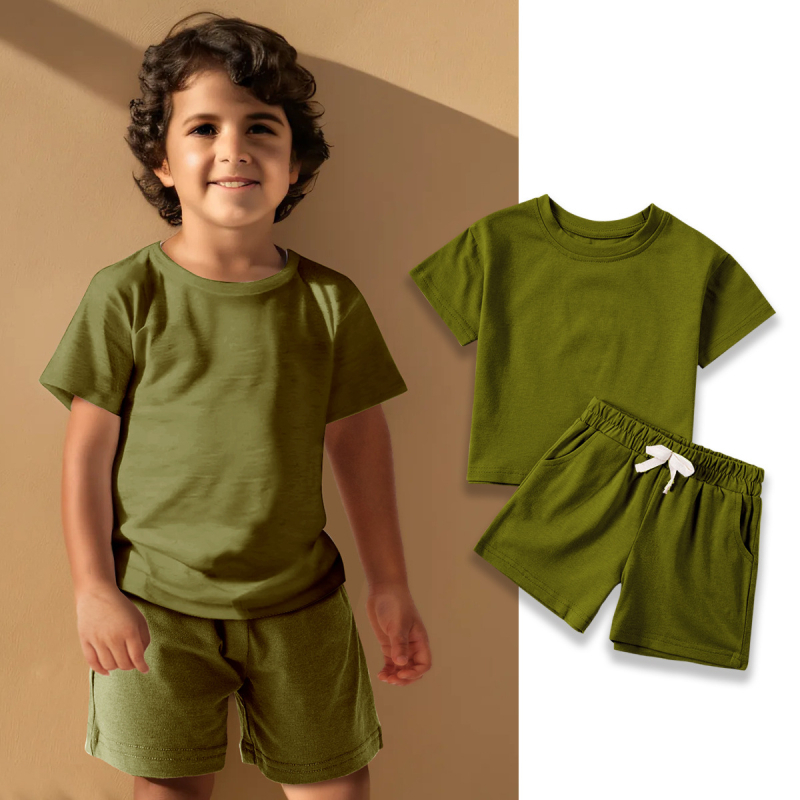 2025 Explosions Καλοκαίρι Μικρό και Μεσαίο Κοστούμι για Αγόρια Κοστούμι για Κορίτσια Παιδικό Βαμβακερό Σορτς με Κοντά Μανίκια Μονόχρωμο Casual All-match