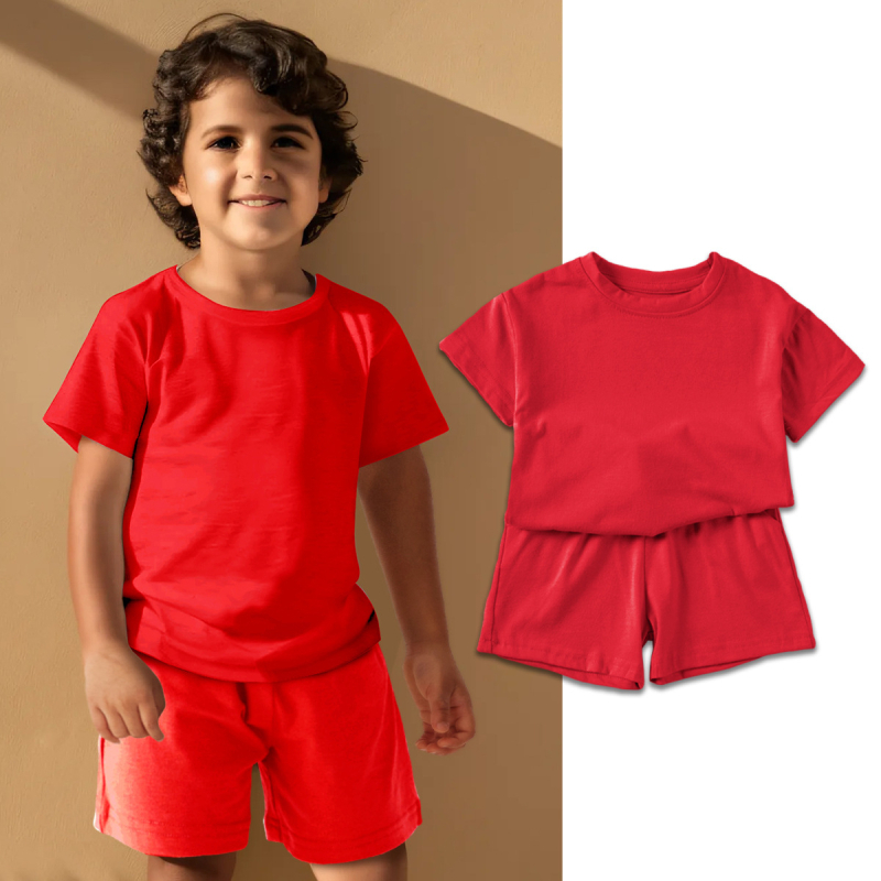 2025 Explosions Καλοκαίρι Μικρό και Μεσαίο Κοστούμι για Αγόρια Κοστούμι για Κορίτσια Παιδικό Βαμβακερό Σορτς με Κοντά Μανίκια Μονόχρωμο Casual All-match