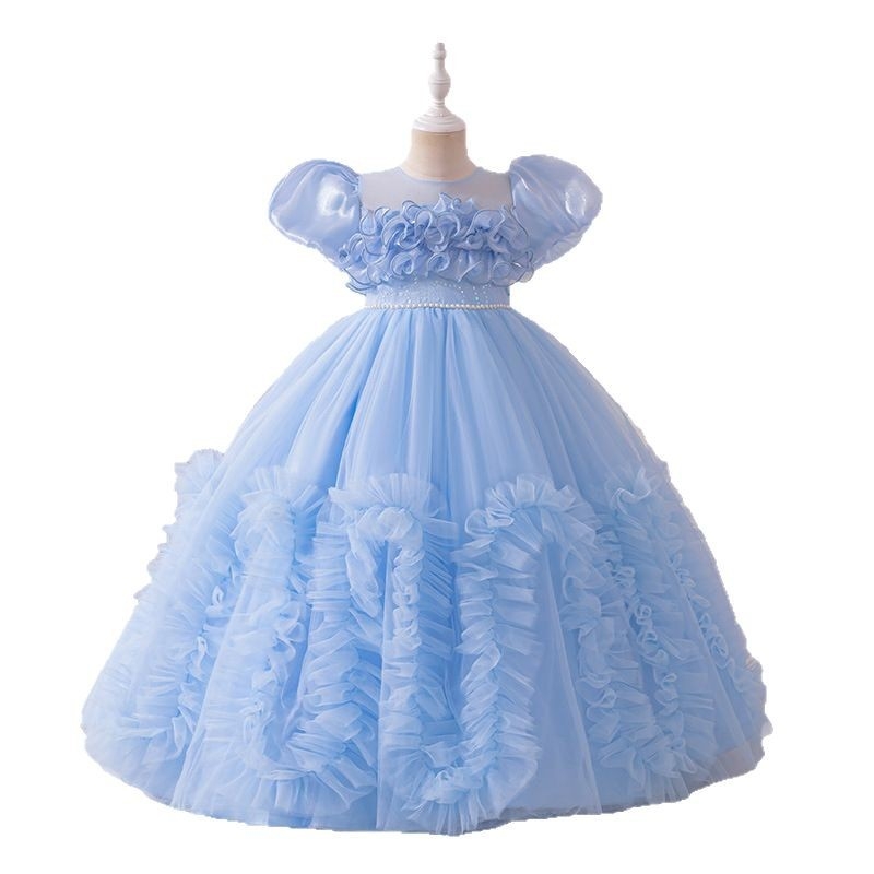 Nauja, tarpvalstybinė, vaikiška suknelė be rankovių, ilga, princesės stiliaus suknelė, vakarėlio suknelė, tinklinio audinio, gėlėto tiulio rašto suknelė