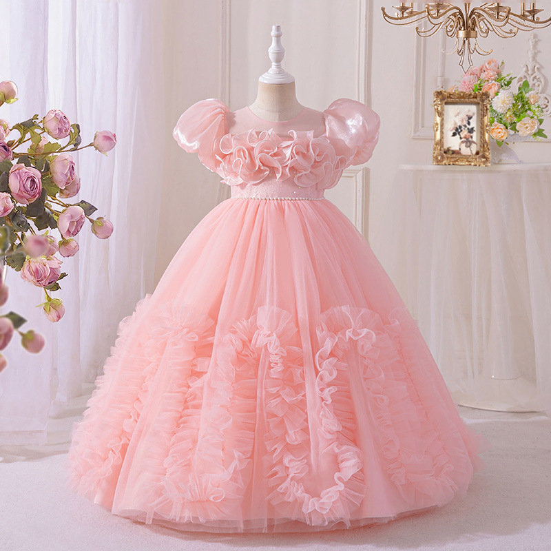 Nauja, tarpvalstybinė, vaikiška suknelė be rankovių, ilga, princesės stiliaus suknelė, vakarėlio suknelė, tinklinio audinio, gėlėto tiulio rašto suknelė