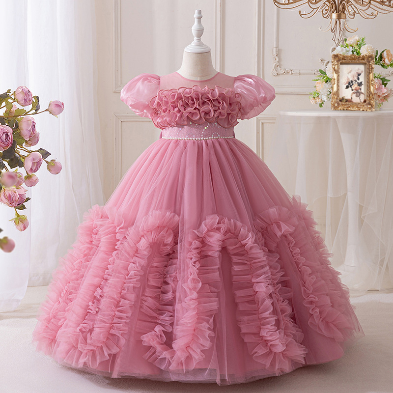 Nauja, tarpvalstybinė, vaikiška suknelė be rankovių, ilga, princesės stiliaus suknelė, vakarėlio suknelė, tinklinio audinio, gėlėto tiulio rašto suknelė