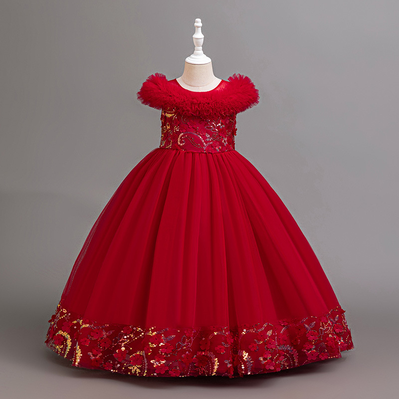 Nauja, tarpvalstybinė, vaikiška suknelė be rankovių, ilga, princesės stiliaus suknelė, vakarėlio suknelė, tinklinio audinio, gėlėto tiulio rašto suknelė