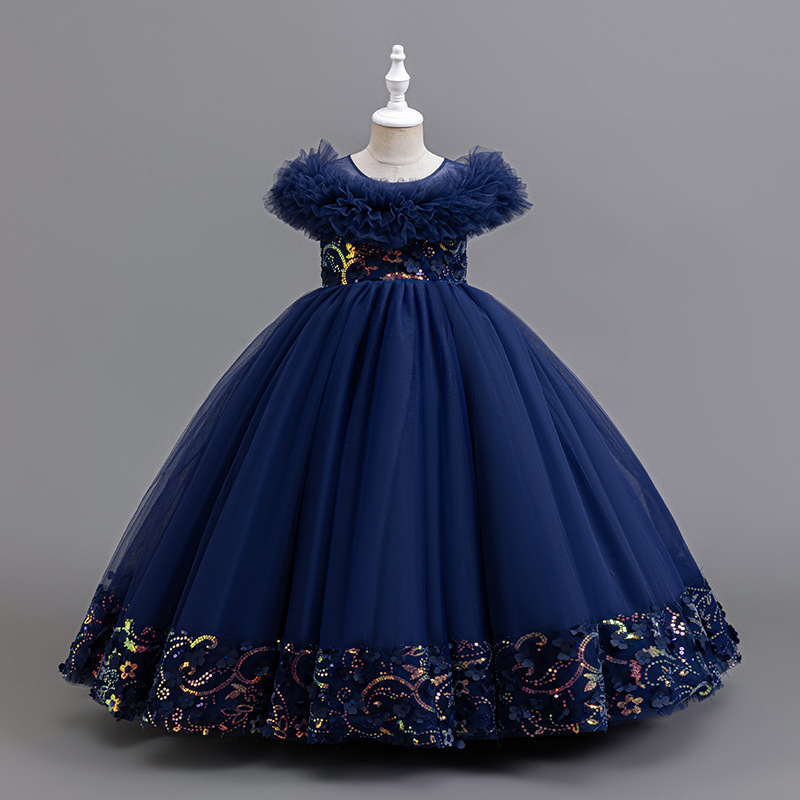 Nauja, tarpvalstybinė, vaikiška suknelė be rankovių, ilga, princesės stiliaus suknelė, vakarėlio suknelė, tinklinio audinio, gėlėto tiulio rašto suknelė