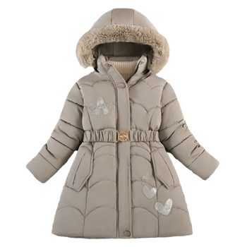 Παιδικά ρούχα για κορίτσια εξωτερικού εμπορίου, μακρύ παιδικό ζεστό χειμερινό μπουφάν με επένδυση από φλις