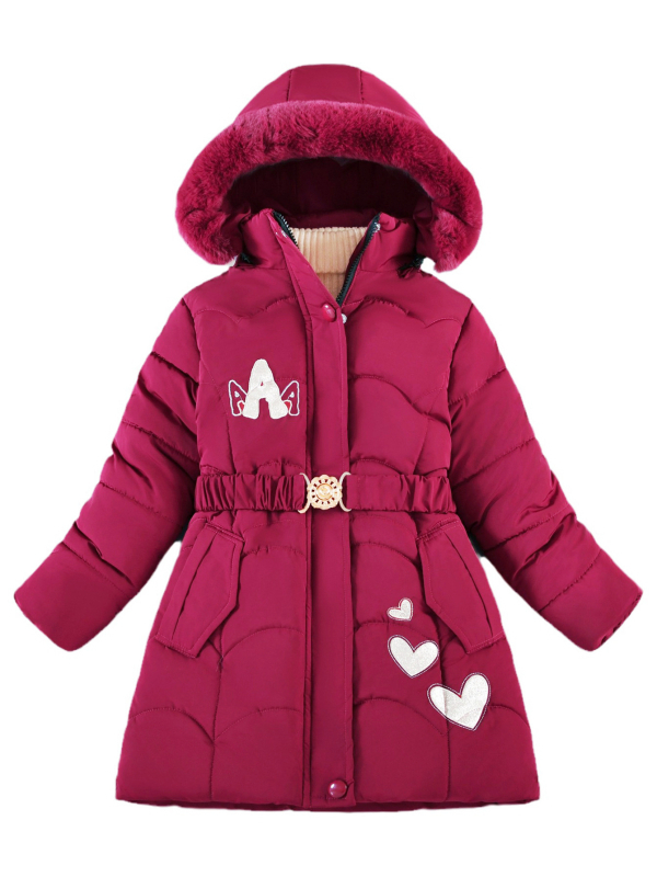Παιδικά ρούχα για κορίτσια εξωτερικού εμπορίου, μακρύ παιδικό ζεστό χειμερινό μπουφάν με επένδυση από φλις