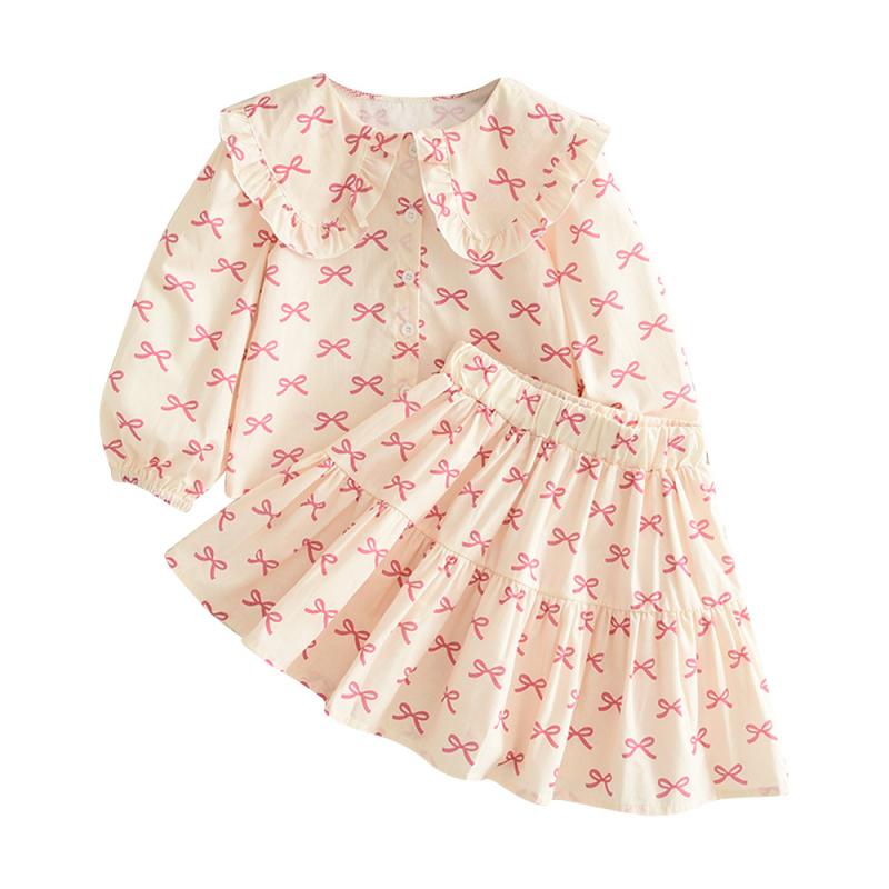 Cezhraničné horúce predajné detské oblečenie v kórejskom štýle, nové tričko s mašľou a dlhým rukávom, krátka sukňa pre dievčatá, jarný a jesenný oblek 2025