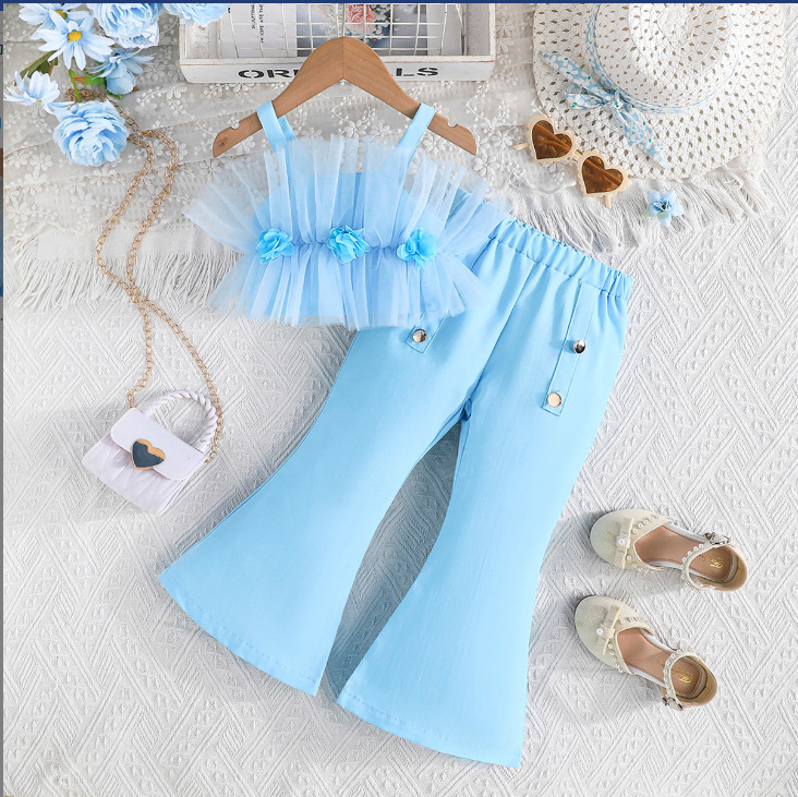 Ljetne hlače s remenčićima, jednobojnim ružičastim topom i mrežastim rogovima, modno odijelo, europske i američke eksplozije, vruće prodavane