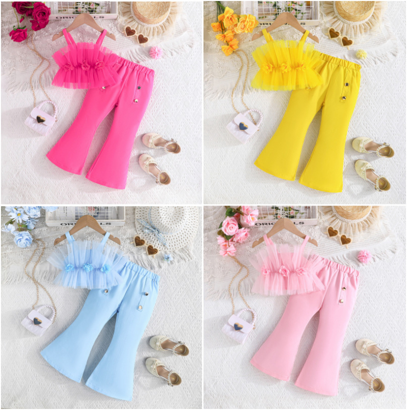 Ljetne hlače s remenčićima, jednobojnim ružičastim topom i mrežastim rogovima, modno odijelo, europske i američke eksplozije, vruće prodavane