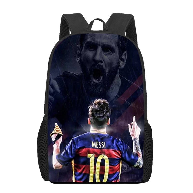 Messi mugursoma, futbola pasaules kausa izcīņas perifērijas skolēnu skolas soma, lielas ietilpības poliestera slodzes mazinoša mugursoma, datora soma, multfilma