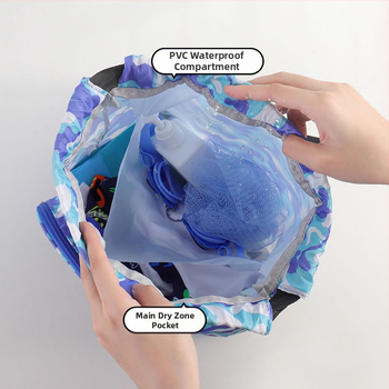 Laste ujumiskott, märg- ja kuiveraldusega veekindel hoiukott, spetsiaalne ujumisprillide hoiukott poistele ja tüdrukutele ujumiseks