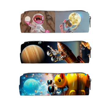 Naujas animacinio kosmoso piktadario cilindrinis pieštukų maišelis iš poliesterio, paprasto stiliaus, aukštos kokybės, didelės talpos vaikiškas raštinės reikmenų krepšys