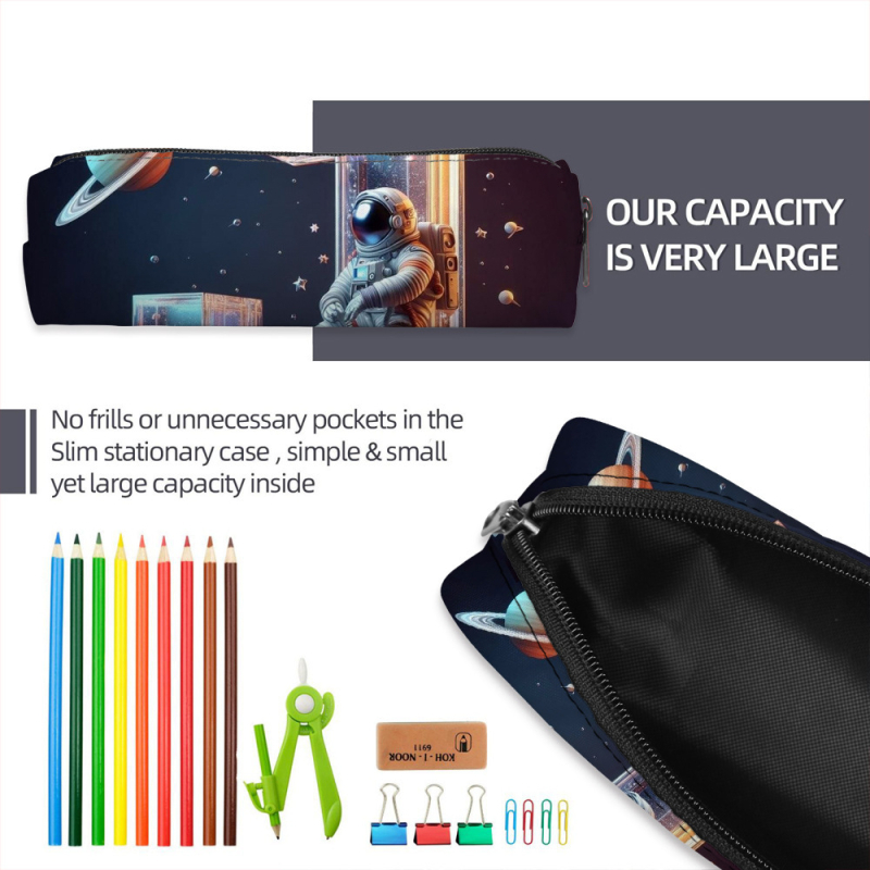 Naujas animacinio kosmoso piktadario cilindrinis pieštukų maišelis iš poliesterio, paprasto stiliaus, aukštos kokybės, didelės talpos vaikiškas raštinės reikmenų krepšys