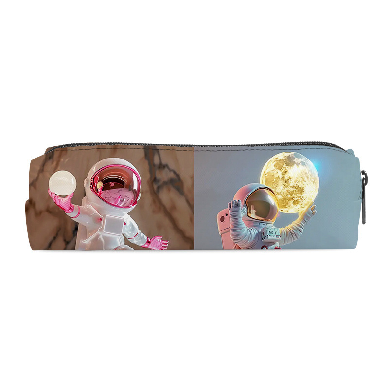 Naujas animacinio kosmoso piktadario cilindrinis pieštukų maišelis iš poliesterio, paprasto stiliaus, aukštos kokybės, didelės talpos vaikiškas raštinės reikmenų krepšys