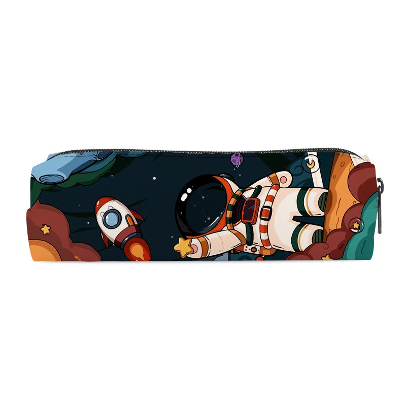 Naujas animacinio kosmoso piktadario cilindrinis pieštukų maišelis iš poliesterio, paprasto stiliaus, aukštos kokybės, didelės talpos vaikiškas raštinės reikmenų krepšys