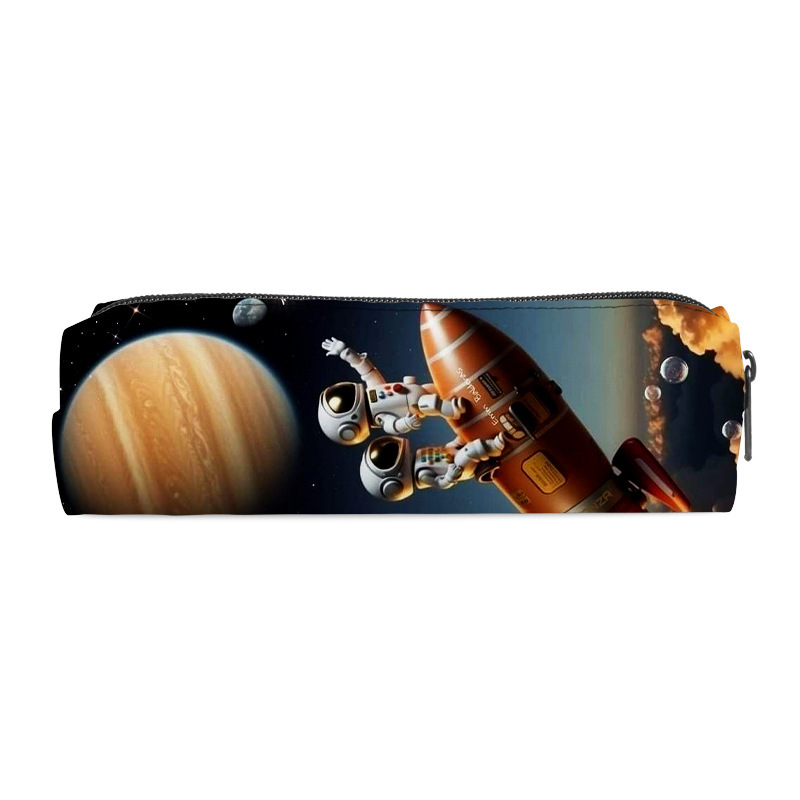 Naujas animacinio kosmoso piktadario cilindrinis pieštukų maišelis iš poliesterio, paprasto stiliaus, aukštos kokybės, didelės talpos vaikiškas raštinės reikmenų krepšys