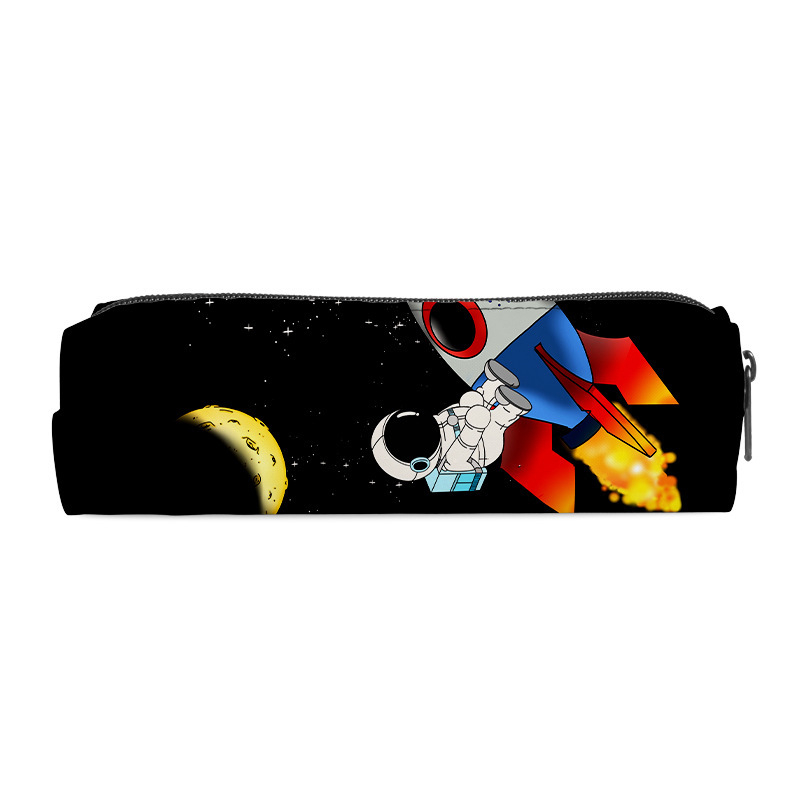 Naujas animacinio kosmoso piktadario cilindrinis pieštukų maišelis iš poliesterio, paprasto stiliaus, aukštos kokybės, didelės talpos vaikiškas raštinės reikmenų krepšys