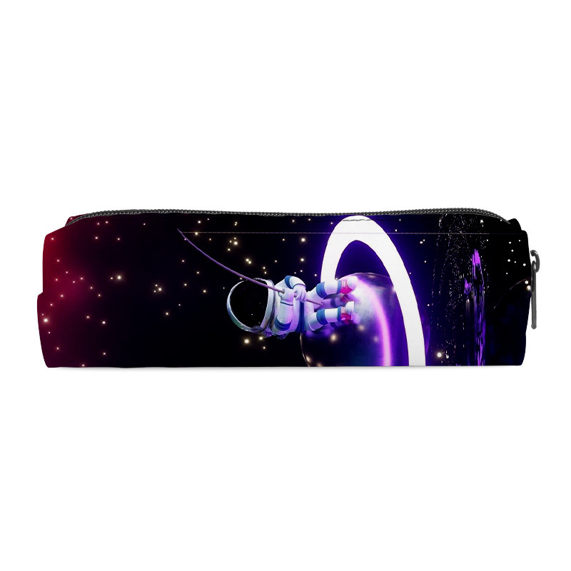 Naujas animacinio kosmoso piktadario cilindrinis pieštukų maišelis iš poliesterio, paprasto stiliaus, aukštos kokybės, didelės talpos vaikiškas raštinės reikmenų krepšys