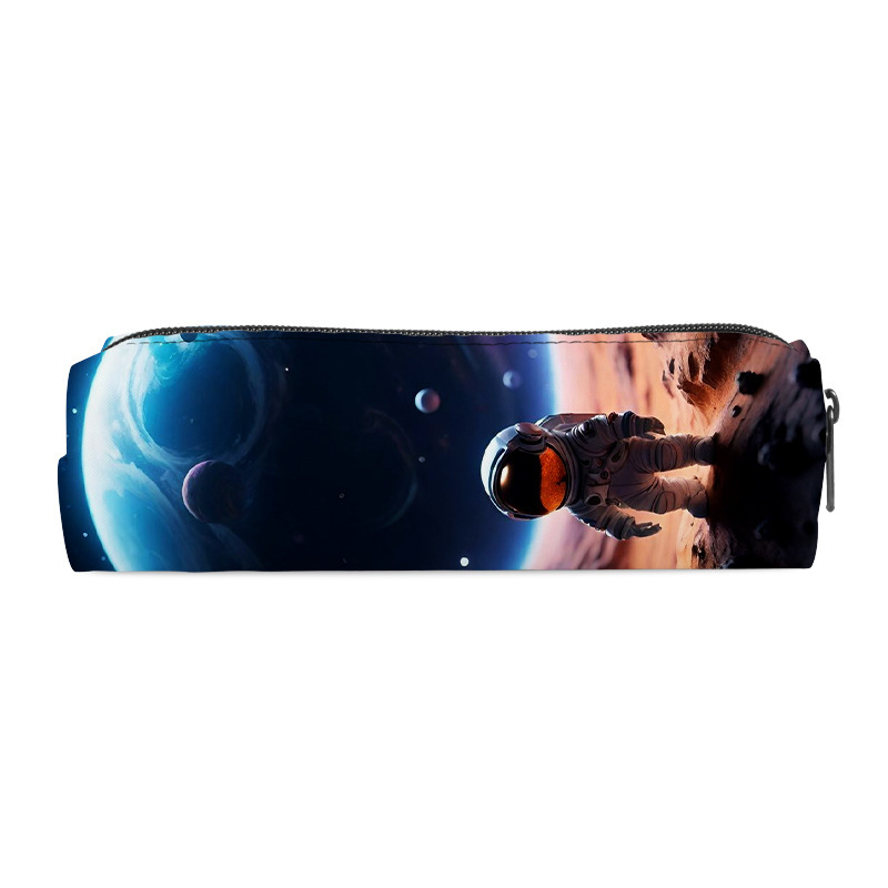 Naujas animacinio kosmoso piktadario cilindrinis pieštukų maišelis iš poliesterio, paprasto stiliaus, aukštos kokybės, didelės talpos vaikiškas raštinės reikmenų krepšys