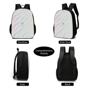 Kohandatud seljakoti pliiatsiümbris ühe õlaga õlakott kolmeosaline komplekt koolikoti esiosa digitaalse värvitrüki töötlemiseks