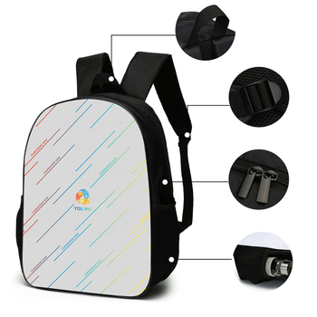 Kohandatud seljakoti pliiatsiümbris ühe õlaga õlakott kolmeosaline komplekt koolikoti esiosa digitaalse värvitrüki töötlemiseks