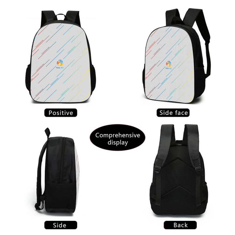 Kohandatud seljakoti pliiatsiümbris ühe õlaga õlakott kolmeosaline komplekt koolikoti esiosa digitaalse värvitrüki töötlemiseks