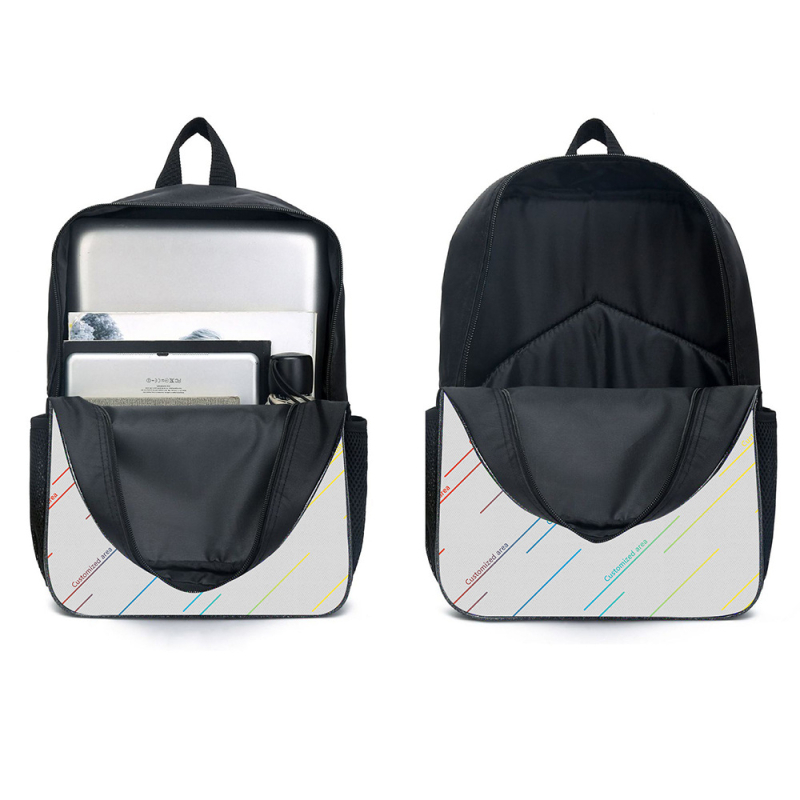 Kohandatud seljakoti pliiatsiümbris ühe õlaga õlakott kolmeosaline komplekt koolikoti esiosa digitaalse värvitrüki töötlemiseks