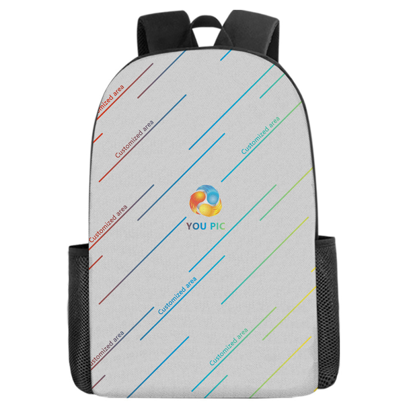 Kohandatud seljakoti pliiatsiümbris ühe õlaga õlakott kolmeosaline komplekt koolikoti esiosa digitaalse värvitrüki töötlemiseks