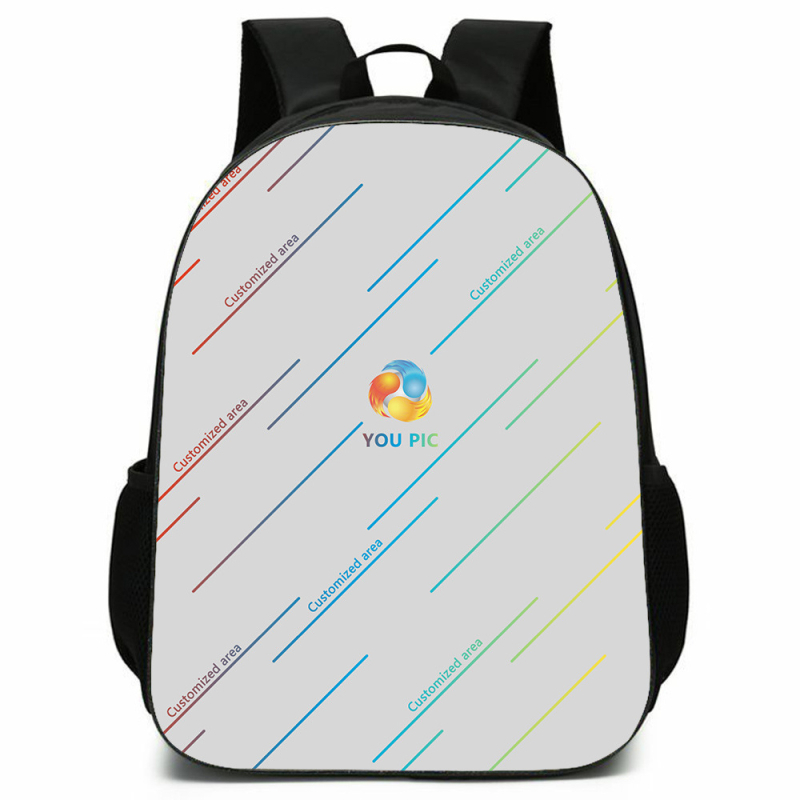 Kohandatud seljakoti pliiatsiümbris ühe õlaga õlakott kolmeosaline komplekt koolikoti esiosa digitaalse värvitrüki töötlemiseks