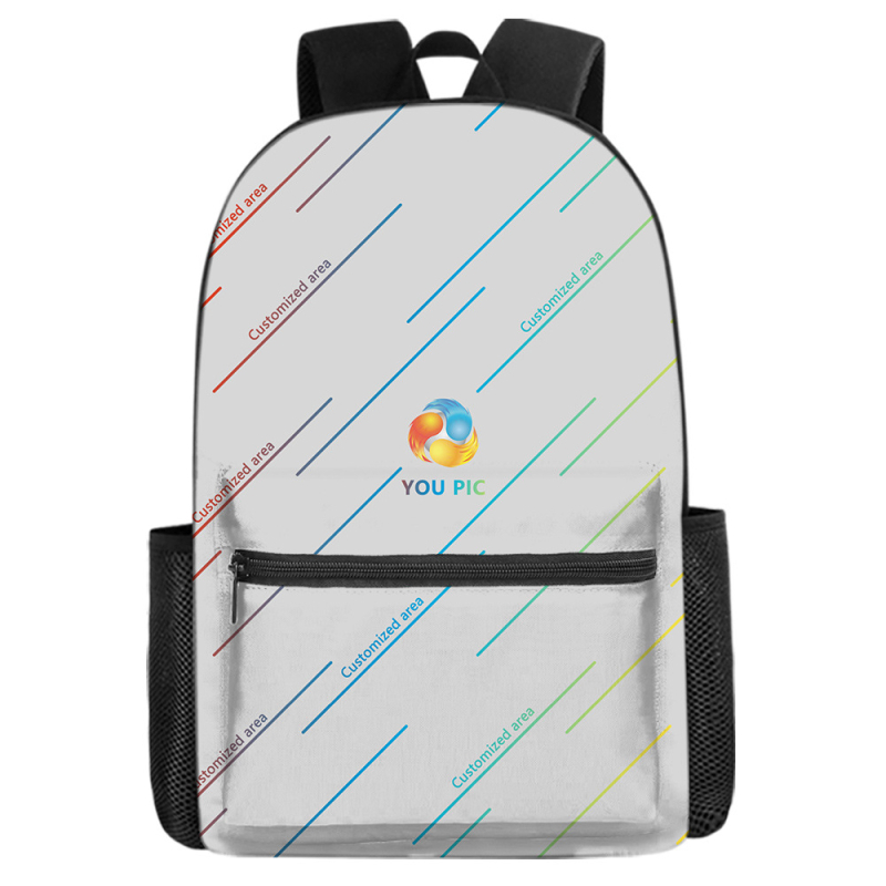 Kohandatud seljakoti pliiatsiümbris ühe õlaga õlakott kolmeosaline komplekt koolikoti esiosa digitaalse värvitrüki töötlemiseks