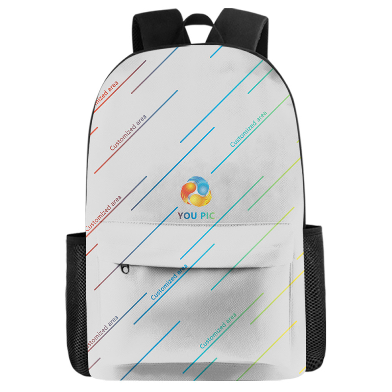 Kohandatud seljakoti pliiatsiümbris ühe õlaga õlakott kolmeosaline komplekt koolikoti esiosa digitaalse värvitrüki töötlemiseks