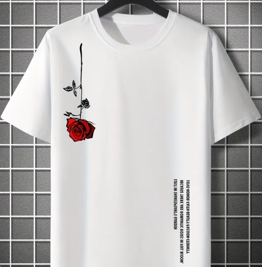 Pánske letné voľné tričko s krátkym rukávom, výstrihom do O-krku, bavlnené, s potlačou ruží, ležérne, úzke, priedušné