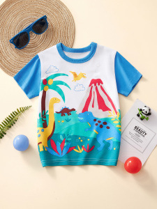 Gyerekruházat 2025 Nyári Ruházat Fiú Fehér Rövid Ujjú Fiú Trendi Gyerek Póló Rajzfilm Autó Mintás Nyári Félujjú