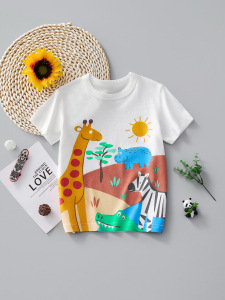 Gyerekruházat 2025 Nyári Ruházat Fiú Fehér Rövid Ujjú Fiú Trendi Gyerek Póló Rajzfilm Autó Mintás Nyári Félujjú