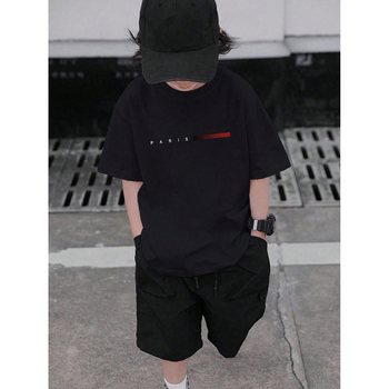 Tricou transfrontalier pentru copii, dans stradal american, scrisoare imprimată, cu mânecă scurtă, tricou de stradă larg pentru copii mari, top pentru copii