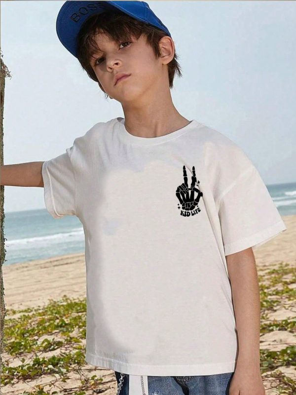 Tricou transfrontalier pentru copii, dans stradal american, scrisoare imprimată, cu mânecă scurtă, tricou de stradă larg pentru copii mari, top pentru copii