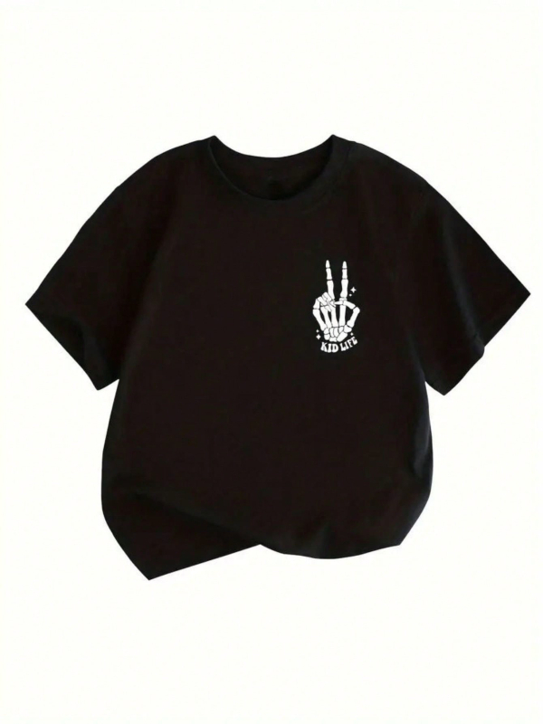 Tricou transfrontalier pentru copii, dans stradal american, scrisoare imprimată, cu mânecă scurtă, tricou de stradă larg pentru copii mari, top pentru copii