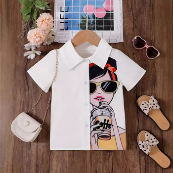 Kevad- ja sügisene naiste laste rõivad, lühikeste varrukatega beebisärk, lääne stiilis laste isiksuse trendikas Hongkongi stiilis Korea ebakorrapärane topp RG01