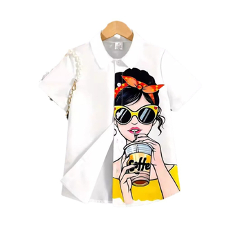 Kevad- ja sügisene naiste laste rõivad, lühikeste varrukatega beebisärk, lääne stiilis laste isiksuse trendikas Hongkongi stiilis Korea ebakorrapärane topp RG01