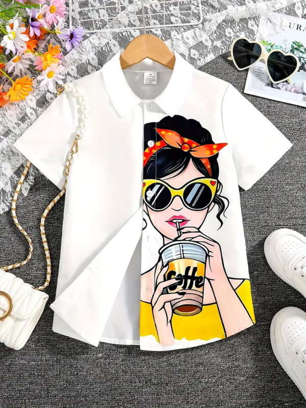 Kevad- ja sügisene naiste laste rõivad, lühikeste varrukatega beebisärk, lääne stiilis laste isiksuse trendikas Hongkongi stiilis Korea ebakorrapärane topp RG01