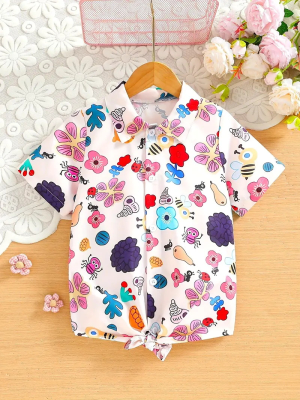 Kevad- ja sügisene naiste laste rõivad, lühikeste varrukatega beebisärk, lääne stiilis laste isiksuse trendikas Hongkongi stiilis Korea ebakorrapärane topp RG01