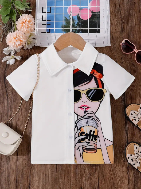 Kevad- ja sügisene naiste laste rõivad, lühikeste varrukatega beebisärk, lääne stiilis laste isiksuse trendikas Hongkongi stiilis Korea ebakorrapärane topp RG01