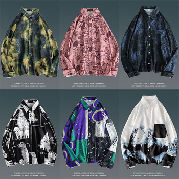 Άνοιξη-Vintage Ανδρικό Πουκάμισο με Λουλούδια σε Κορεατικό Στυλ, Μοντέρνο, Ριχτό, Μακρυμάνικο Πουκάμισο σε Όλα τα Χρώματα, Ξεχωριστό Μπουφάν Ζευγαριού σε Στυλ Χονγκ Κονγκ