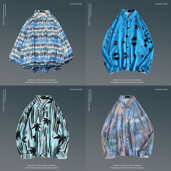 Άνοιξη-Vintage Ανδρικό Πουκάμισο με Λουλούδια σε Κορεατικό Στυλ, Μοντέρνο, Ριχτό, Μακρυμάνικο Πουκάμισο σε Όλα τα Χρώματα, Ξεχωριστό Μπουφάν Ζευγαριού σε Στυλ Χονγκ Κονγκ