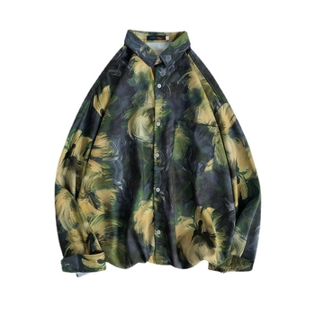 Άνοιξη-Vintage Ανδρικό Πουκάμισο με Λουλούδια σε Κορεατικό Στυλ, Μοντέρνο, Ριχτό, Μακρυμάνικο Πουκάμισο σε Όλα τα Χρώματα, Ξεχωριστό Μπουφάν Ζευγαριού σε Στυλ Χονγκ Κονγκ