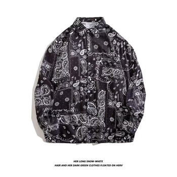 eBay διασυνοριακή χονδρική υψηλής ποιότητας μακρυμάνικο πουκάμισο με ντραπέ, ανδρικό ins, μοντέρνο βολάν, όμορφος εξειδικευμένο πουκάμισο με φαρδιά λουλούδια σε στυλ Χονγκ Κονγκ