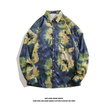 eBay διασυνοριακή χονδρική υψηλής ποιότητας μακρυμάνικο πουκάμισο με ντραπέ, ανδρικό ins, μοντέρνο βολάν, όμορφος εξειδικευμένο πουκάμισο με φαρδιά λουλούδια σε στυλ Χονγκ Κονγκ