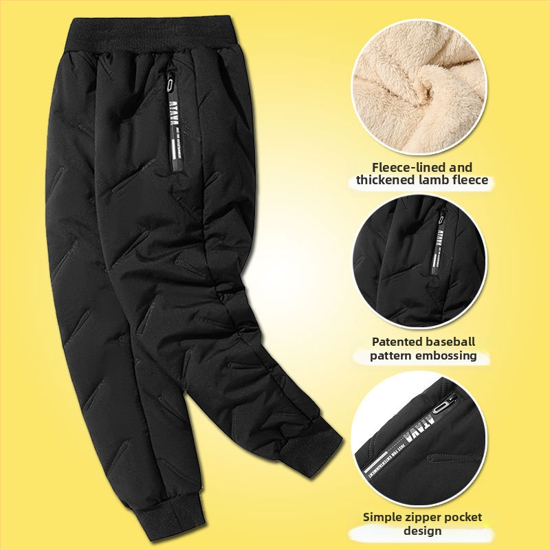 Gyerek pamut nadrág ősszel és télen Új fiú polár béléssel vastagított lezser nadrág közép- és nagyméretű gyerek téli báránygyapjú nadrág szélálló nadrág