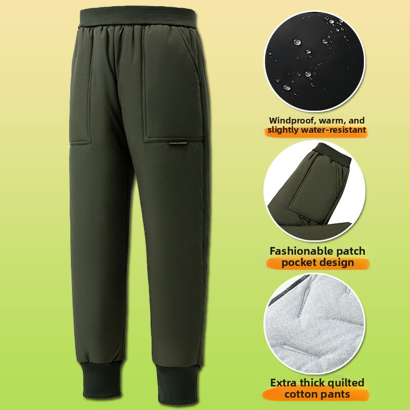 Gyerek pamut nadrág ősszel és télen Új fiú polár béléssel vastagított lezser nadrág közép- és nagyméretű gyerek téli báránygyapjú nadrág szélálló nadrág